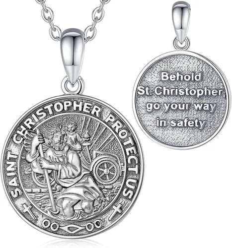 Vista 178 de Vito Collar de plata de ley 925 para mujeres y hombres, San Benito, crucifijo, Caravaca, San Cristóbal, San Judas, medalla patronal, amuleto