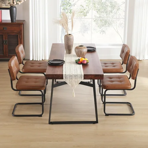 Vista 20 de Zesthouse Juego de 2 sillas de comedor de metal industrial, sillas de cocina tapizadas de cuero sintético con base de metal negro, para cocina