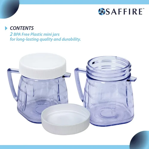 Vista 5 de Saffire - Mini tarro de plástico de repuesto para 1 taza, se adapta a la mayoría de licuadoras Oster (2 piezas)
