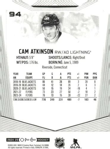 Vista 2 de 2024-25 O-Pee-Chee #94 Cam Atkinson Philadelphia Flyers NHL Hockey Base Trading Card