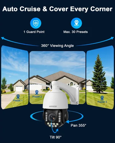 Vista 5 de Cámara de seguridad PTZ 4K para exteriores con zoom óptico de 30X, visión nocturna de 1000 pies, cámara IP inalámbrica RTSP WiFi de 8MP 360°