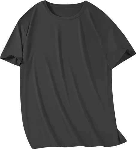 Vista 3 de Camisas grandes y altas para hombre, pesadas, cuello redondo, de algodón, que absorben la humedad, atlética, elástica, hipster