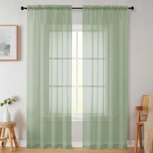 Vista 262 de 2 paneles de cortinas traslúcidas blancas para dormitorio, sala de estar, 96 pulgadas de largo, modernas, suaves, ligeras, con bolsillo para barra
