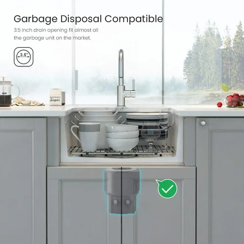 Vista 6 de KIBI Fregadero de cocina de arcilla refractaria de 27 pulgadas, cuenco individual con rejilla inferior y colador, fregadero esmaltado resistente al