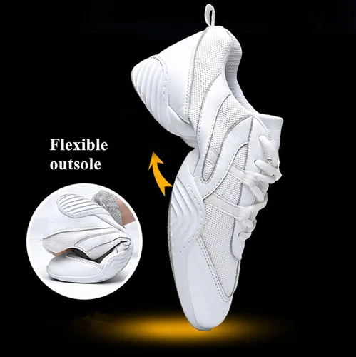 Vista 2 de DADAWEN Zapatos de animación para jóvenes, niñas y mujeres, zapatos blancos para bailar, entrenamiento atlético, tenis, caminar, transpirables