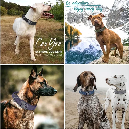 Vista 6 de COOYOO Juego de 3 collares tácticos para perros, collar ajustable de nailon para entrenamiento militar con mango de control y hebilla de metal