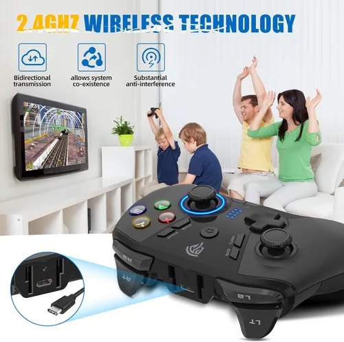 Vista 7 de EasySMX Control inalámbrico para juegos para Windows PCSteamSteam DeckPS3Android TV BOX, Dual Vibration Plug and Play Gamepad Joystick con 4 botones
