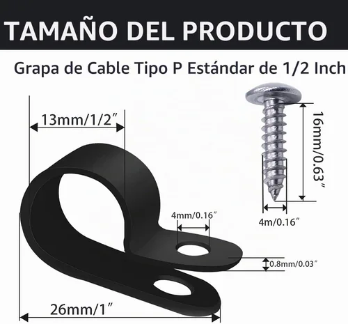 Vista 2 de mankk 50 clips de luz de cuerda de 1/2 pulgada, clips de montaje estilo P, abrazaderas de cable de plástico con cabeza plana de acero inoxidable