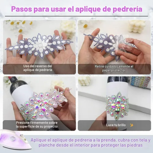 Vista 5 de PEARLY JUN 1 pieza de apliques de diamantes de imitación negros autoadhesivos, parches de cristal con adhesión térmica para ropa, adornos de Negro-1