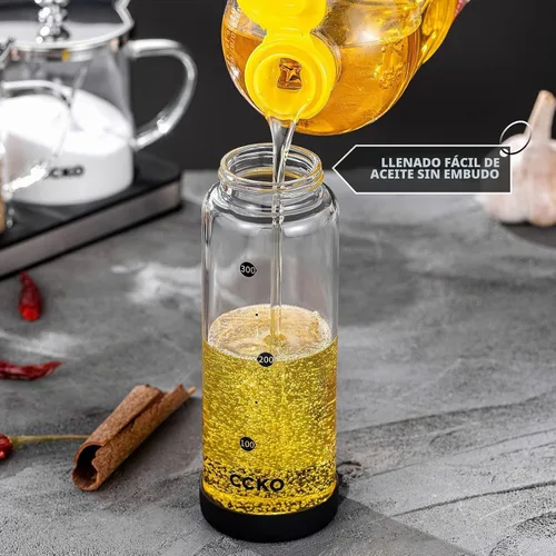 Vista 6 de CCKO Botella dispensadora de aceite de oliva de vidrio con boquillas de acero inoxidable, botella de aceite de oliva de vidrio inastillable, botella