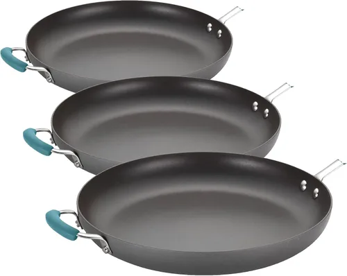 Vista 8 de Rachael Ray Cucina - Sartén antiadherente con mango auxiliar y proceso de anodizado duro., 14", azul/gris(Gray with Blue Handles) Sartén Azul agave