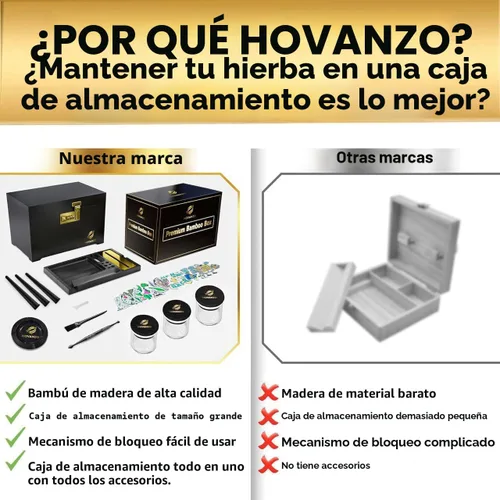 Vista 2 de HOVANZO Caja de almacenamiento grande de bambú premium con bandeja organizadora, caja de madera de almacenamiento y accesorios, caja decorativa