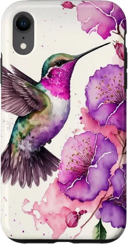Vista 25 de Hummingbird Floral Watercolor Pink Purple Paint Flowers Case for iPhone 17
