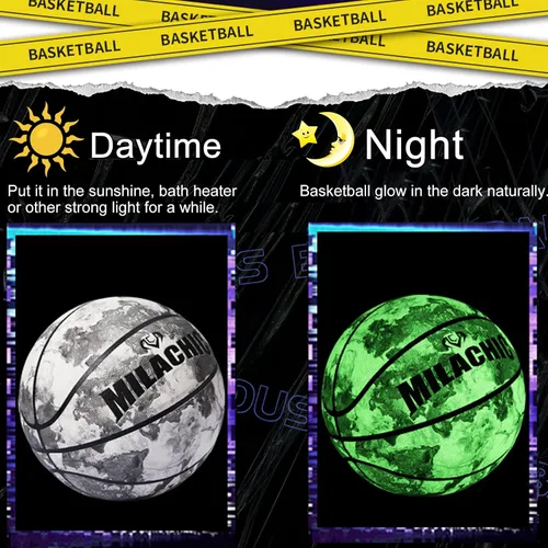Vista 2 de Balón de baloncesto que brilla en la oscuridad - Regalo de cuero verde iluminado para adolescentes, hombres, mujeres - Juego nocturno en interiores