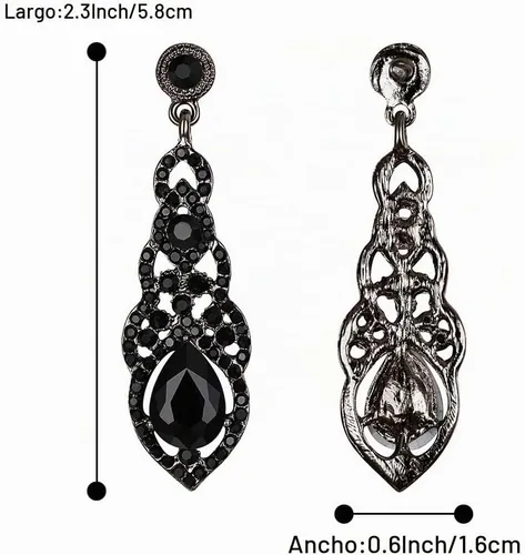 Vista 5 de BriLove - Pendientes colgantes de novia con diseño de lágrima, estilo Art Deco, huecos y de candelabro para mujer negro (Black Black-Tone)