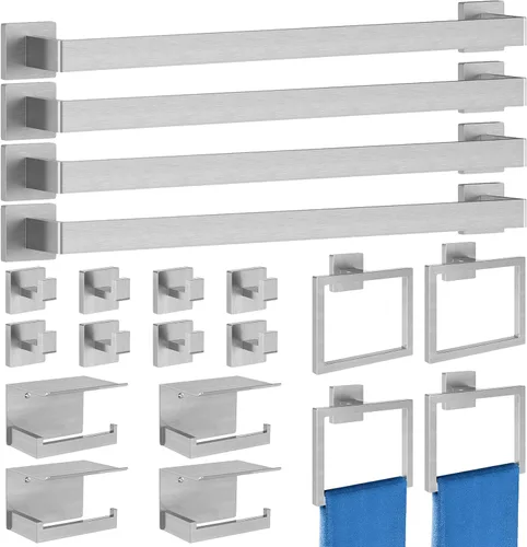 Vista 9 de STWWO Juego de 4 piezas de accesorios de baño, color negro, juego de toalleros de acero inoxidable de 16 pulgadas, toalleros para baño montado