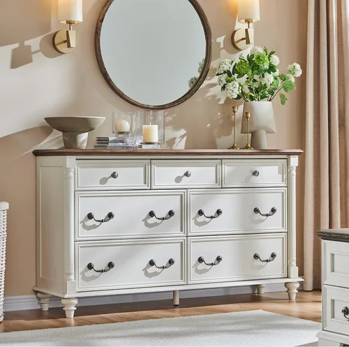 Vista 13 de T4TREAM Farmhouse - Cómoda de 6 cajones con patas de madera maciza, color blanco antiguo