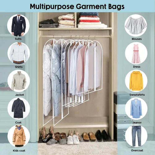 Vista 6 de SMINDER - Bolsas de ropa para colgar ropa, bolsas de plástico transparente con cremallera completa, PEVA, transpirables, ligeras
