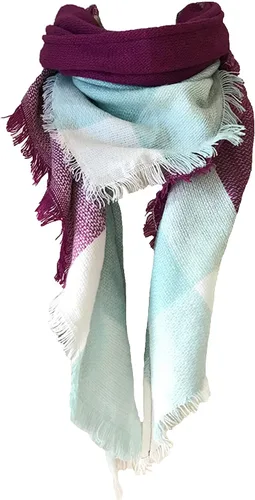 Vista 44 de Wander Agio - Bufanda envolvente con diseño a cuadros o triangular para mujer, cálida y larga, de punto, sensación de cachemira, chal