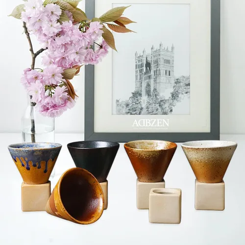 Vista 3 de Taza de café expreso para café caliente, té, cóctel, estilo retro, embudo de cerámica, regalos divertidos para mujeres y hombres (negro)