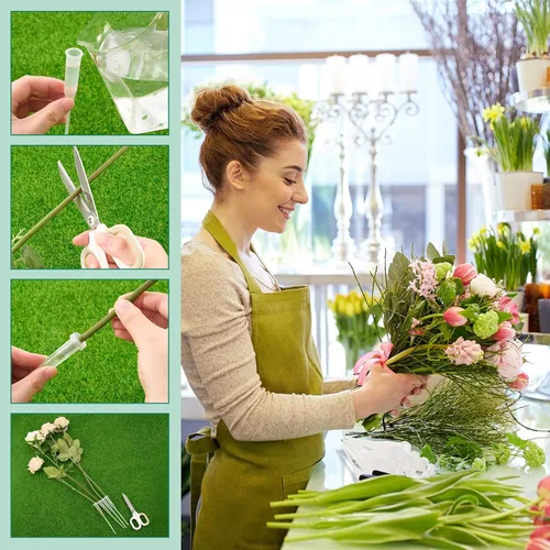 Vista 4 de Tessco for you 90 tubos de agua florales de 6 pulgadas, suministros de flores de plástico para flores frescas con tapa de goma para arreglos