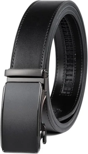 Vista 12 de Drowsmen - Cinturón de cuero para hombre con trinquete de 1 3/8 pulgadas, hebilla automática de deslizamiento con clic, ajuste ajustable para un