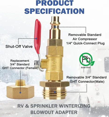 Vista 3 de Kit de acondicionamiento de invierno para caravana, adaptador de soplado de RV con válvula de cierre, adaptador de soplado de aspersor con enchufe