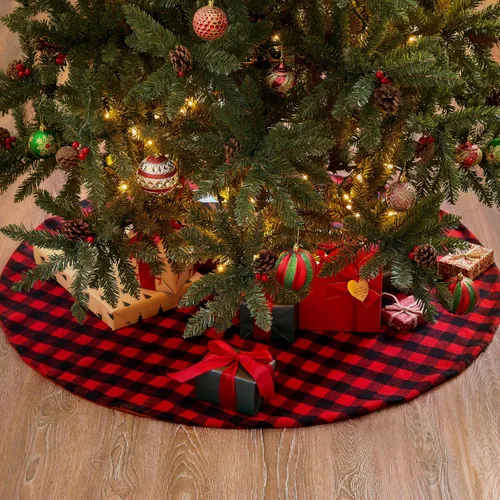 Vista 6 de Joiedomi - Falda de árbol de Navidad de 36" a cuadros de búfalo, color rojo y negro, alfombrilla decorativa para fiestas de Navidad, víspera de Año