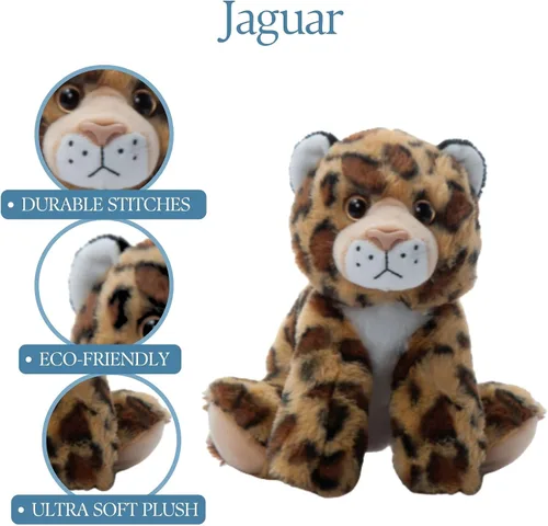 Vista 2 de The Petting Zoo Jaguar - Animal de peluche, regalos para niños, animales salvajes del zoológico Onez, juguete de peluche Jaguar de 9 pulgadas