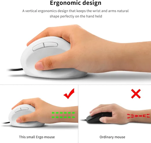 Vista 3 de Sokelinn-six Mouse vertical con cable, mouse ergonómico para juegos de mano derecha 800 1200 1600 DPI ajustable, muñeca óptica USB, ratones