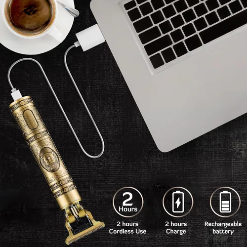 Vista 6 de Cortapelo para hombres, kit profesional recargable inalámbrico dorado con peines guía