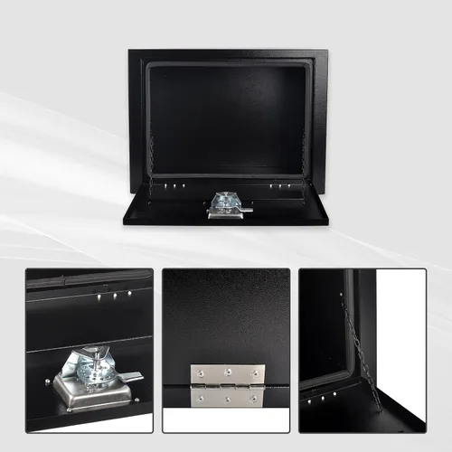 Vista 4 de Caja de herramientas de acero negro de 24 pulgadas, para camioneta, coche, remolque, almacenamiento en exterior, organizador de herramientas