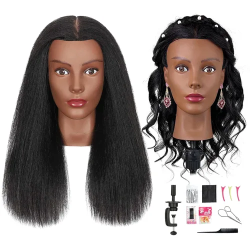 Vista 10 de Cabeza de maniquí de cabello humano, 80% cabello real, maniquí para cosmetología, con soporte de trípode para práctica de peinado, trenzado y Ámbar