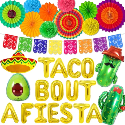 Vista 8 de 26 piezas de decoración Taco Bout a Baby, decoraciones de baby shower de fiesta incluyen globos Taco Bout a Baby, abanicos de papel, pancarta