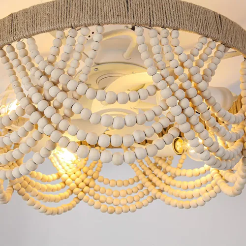 Vista 6 de Ventiladores de techo con luces de montaje empotrado, de 20 pulgadas, con lámpara de madera estilo Bohemia con cuentas, control remoto y aplicación