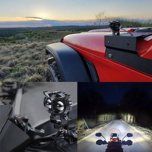 Vista 6 de YSY 1 unids motocicleta LED Spot luz blanca amarilla lámpara de conducción de doble color búho LED trabajo 9-60V para bicicleta de calle coche ATV