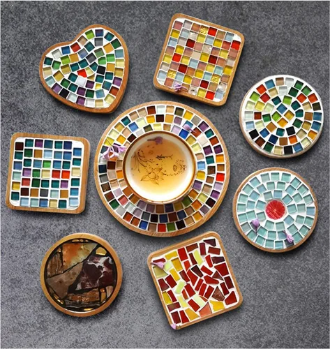 Vista 4 de Azulejos de mosaico cuadrados de cristal naranja mosaico de vidrio para manualidades, marcos de fotos hechos a granel, joyería hecha a mano