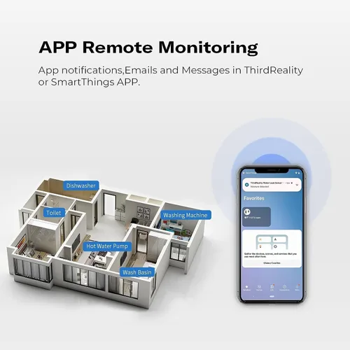 Vista 6 de THIRDREALITY Sensor de fuga de agua Zigbee con detección de goteo, alarma de 120dB, notificaciones de la aplicación habilitadas cuando funciona