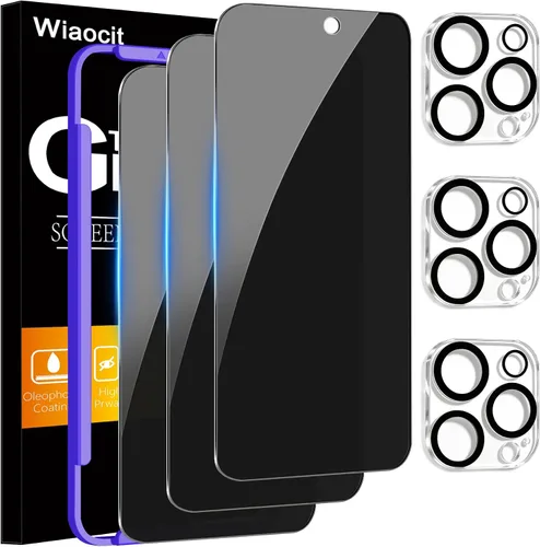 Vista 17 de Wiaocit 3 Pack Tempered Glass Screen Protector for iPhone 13 Pro with 3 Pack Camera Lens Protector, 9H Hardness, Bubble Free, Case Friendly