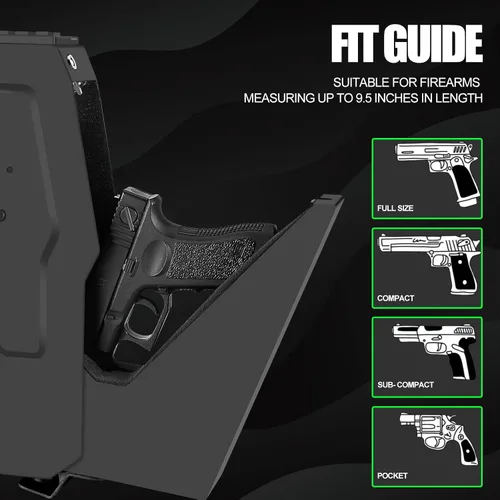 Vista 3 de Caja fuerte biométrica montada para pistolas para mesita de noche, escritorio, junto a la cama, pared, camión - caja fuerte oculta para pistolas