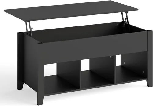 Vista 9 de NAFORT Mesa de centro de madera con compartimentos ocultos y estantes de almacenamiento, mesa central moderna para sala de estar, recepción, oficina