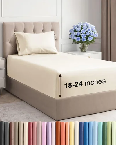 Vista 94 de Sábanas individuales de bolsillo extra profundo, sábanas transpirables y refrescantes de 3 piezas, juego de sábanas de lujo para hotel, suaves, sin