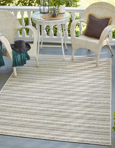 Vista 21 de Unique Loom Outdoor Striped Collection Alfombra de área - Maia (2' 2" x 3' 1" Rectángulo, Beige/Marfil)