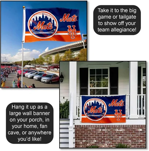 Vista 4 de WinCraft Bandera con logotipo de los New York Mets de 3 x 5 pies con ojal