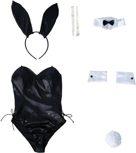 Vista 6 de Disfraz de conejito para mujer, adorable traje de senpai de conejito Mai San Sakurajima con orejas de conejito de una pieza