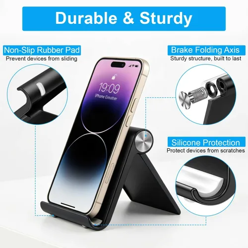 Vista 4 de Soporte para teléfono celular, soporte para teléfono celular, soporte ajustable para teléfono de escritorio, soporte plegable para teléfono móvil