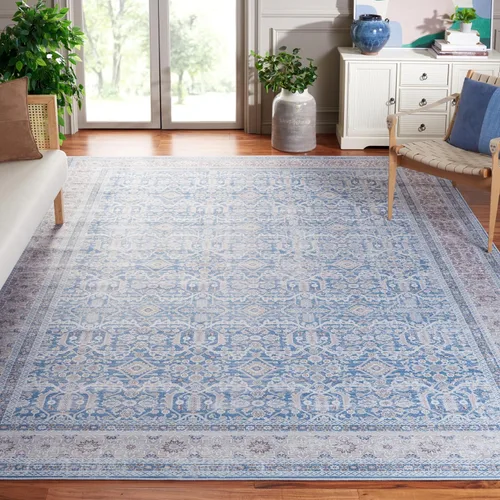 Vista 10 de SAFAVIEH Tucson Collection - Alfombra lavable de 2 pies 6 pulgadas x 6 pies, azul y al óxido, antideslizante y fácil de limpiar, ideal para pasillo