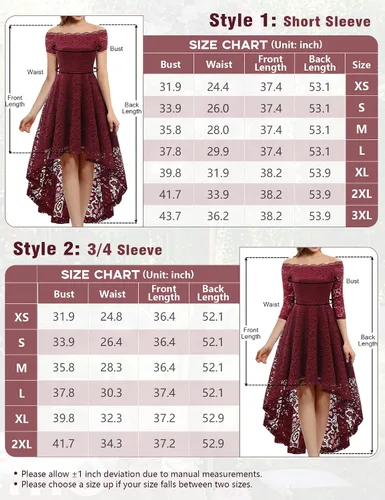 Vista 3 de Dressystar Vestido tipo cóctel, de encaje, para mujer, vestido irregular con vuelo y hombros descubiertos, para dama de honor, fiesta formal