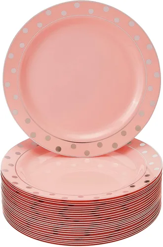 Vista 7 de SILVER SPOONS Elegantes platos desechables para fiestas – (24 piezas) juego de vajilla desechable resistente de 10.25 pulgadas, platos de plástico