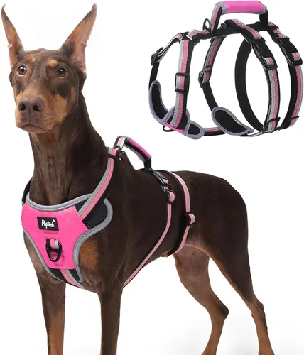 Vista 7 de PUPTECK Arnés para perro a prueba de escapes, con asa acolchada, arnés de chaleco para mascotas, duradero y reflectante para perros medianos y Negro
